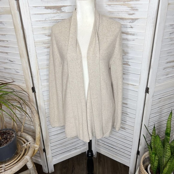 J. JILL Women's Confetti Knit Open Front Cardigan Sweater Oatmeal Silk Blend L - Picture 2 of 12